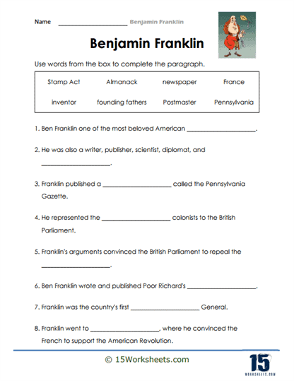 Benjamin Franklin Worksheets 15 Worksheets