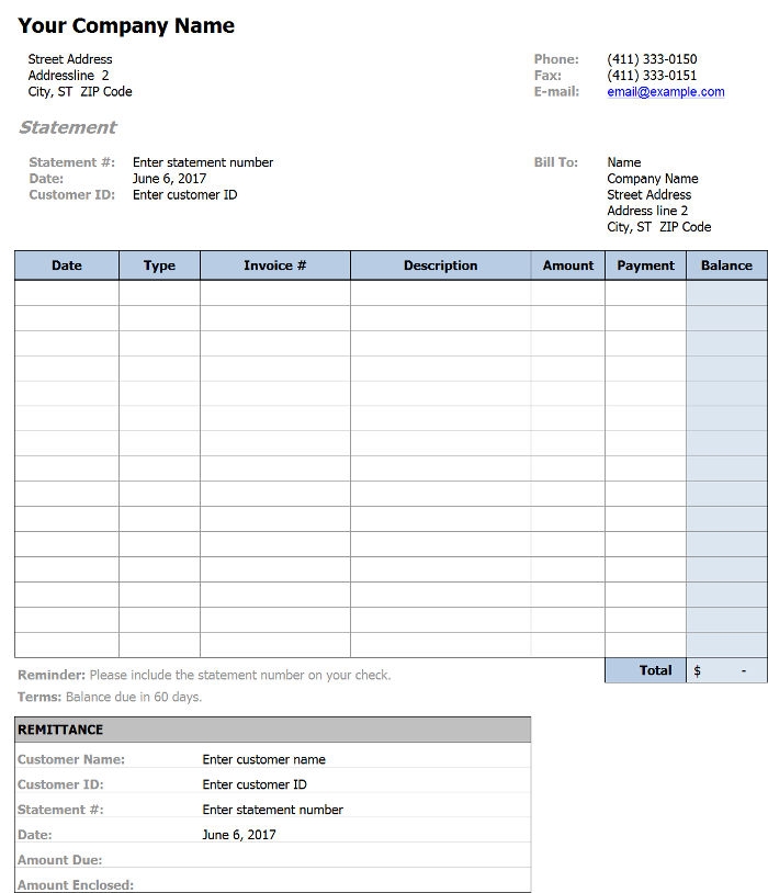 Billing Statement Template Free Word Printable Templates