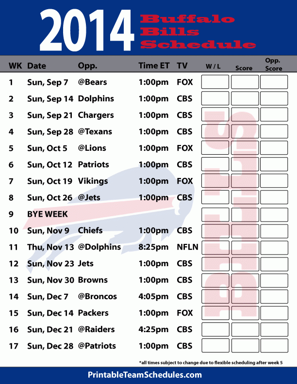Bills Printable Schedule 2024