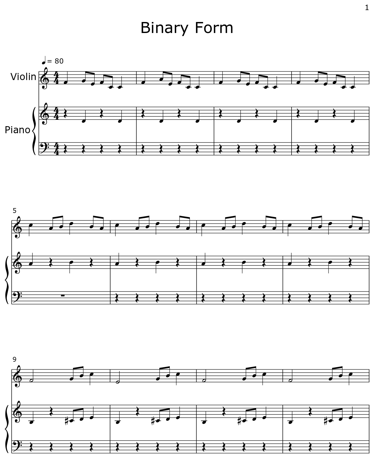 Binary Form Sheet Music For Violin Piano