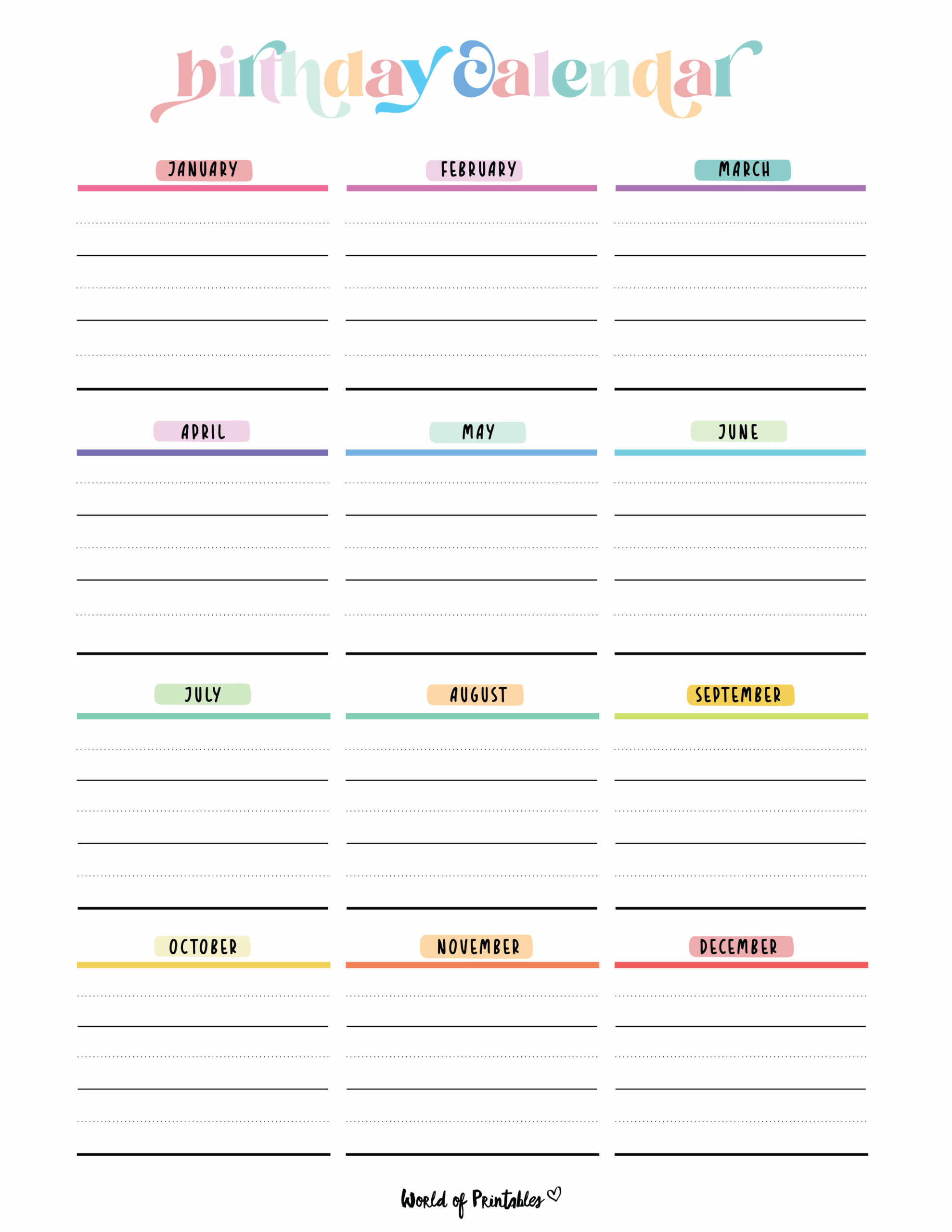 Birthday List Calendar Template Elisha Madelon
