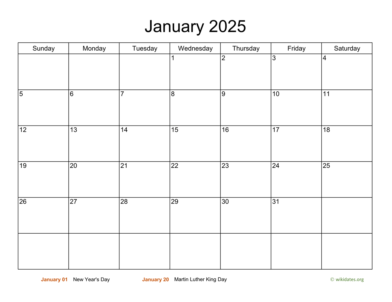 2025 Printable 5 X 7 Monthly Calendar