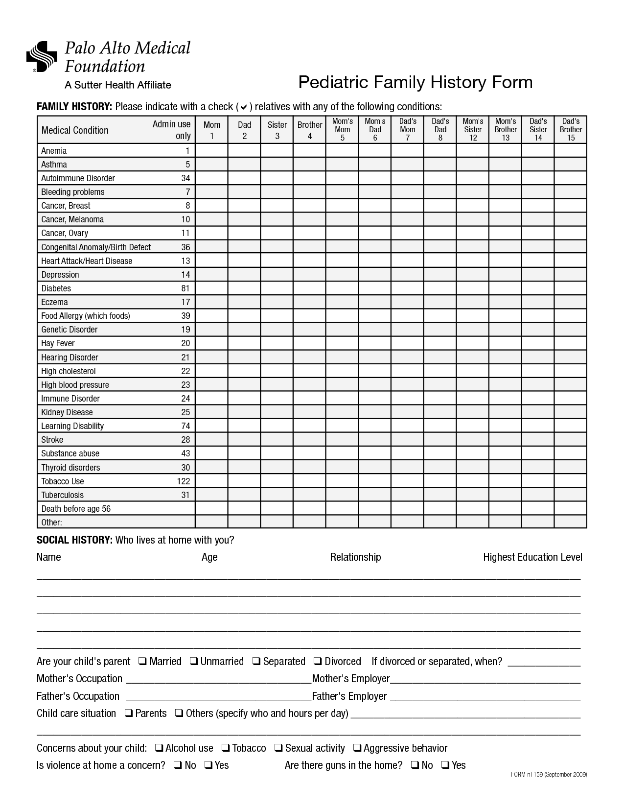 Blank Family Medical History Form Printable Printable Forms Free Online