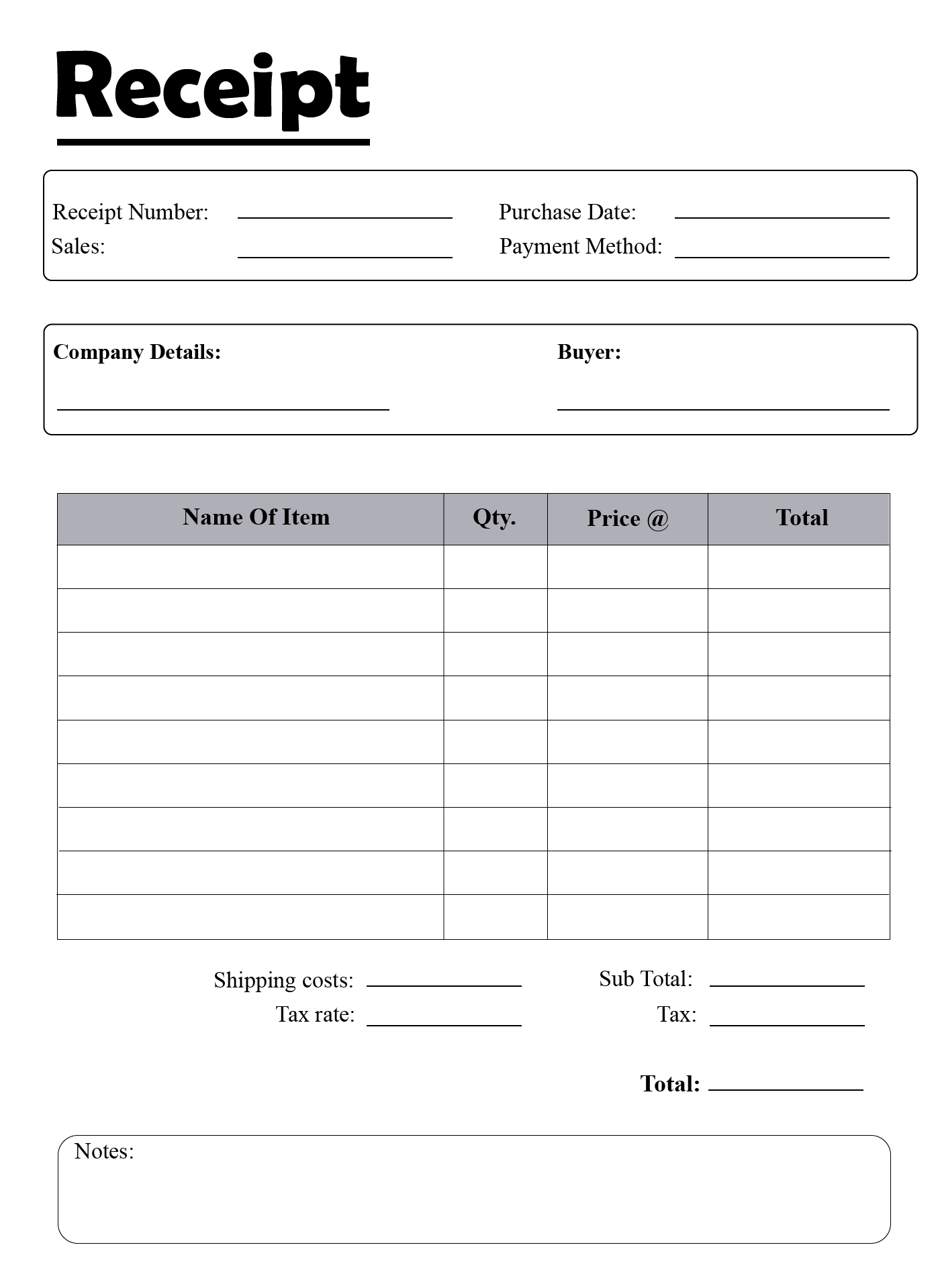 Blank Receipt Form Template 10 Free PDF Printables Printablee