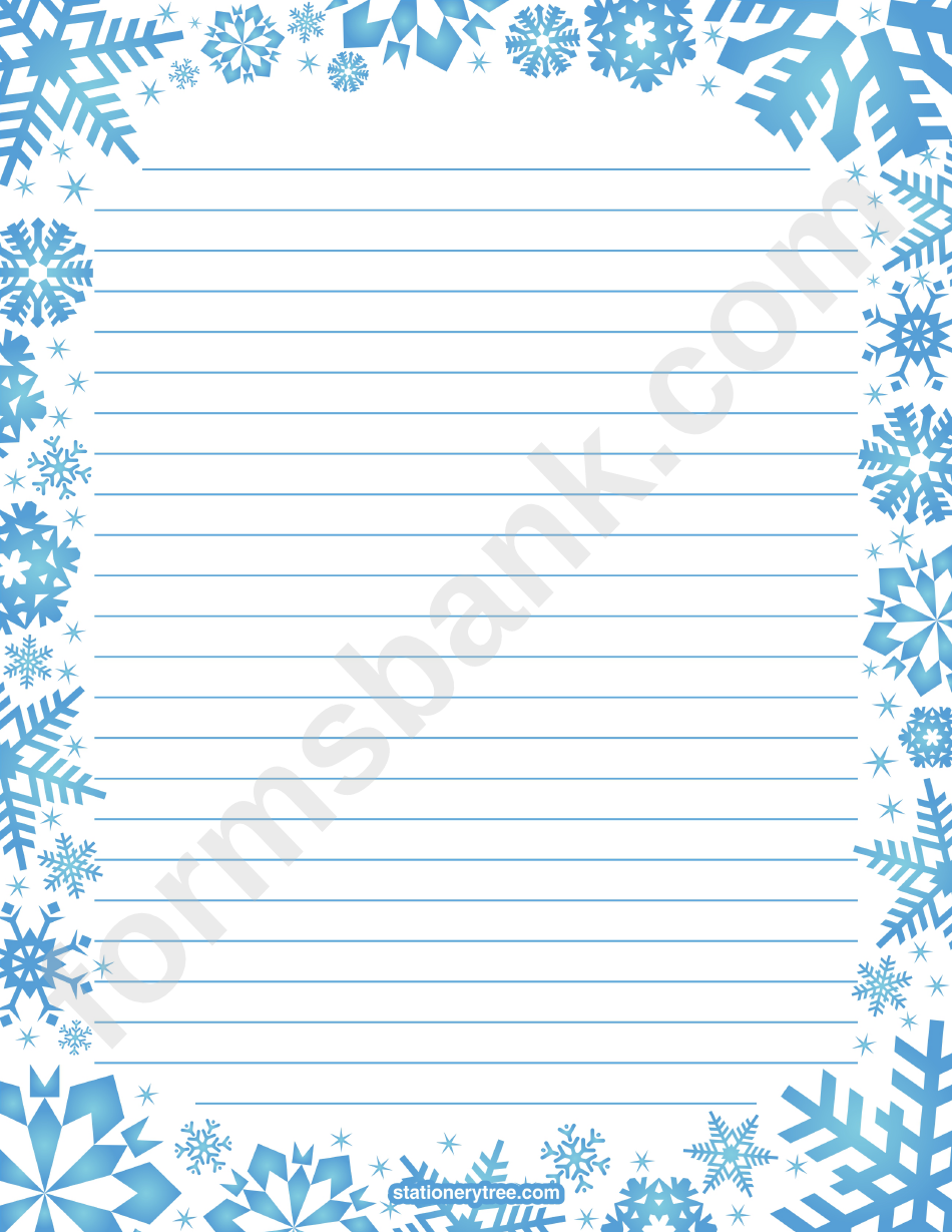 Blue Snowflakes Lined Winter Writing Paper Printable Pdf Download