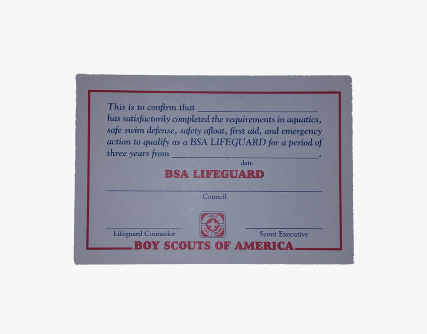 Bsa Lifeguard Certificate Red Cross Lifeguard Certification Card HD 