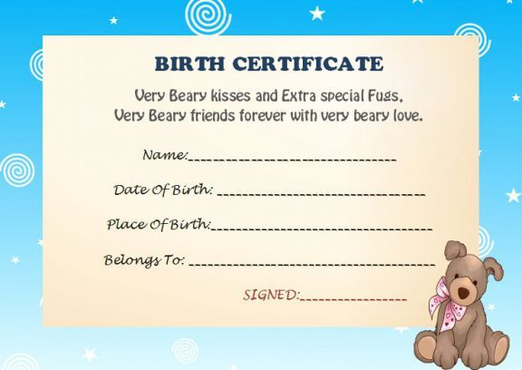 Build A Bear Birth Certificate Birth Certificate Inside Printable 