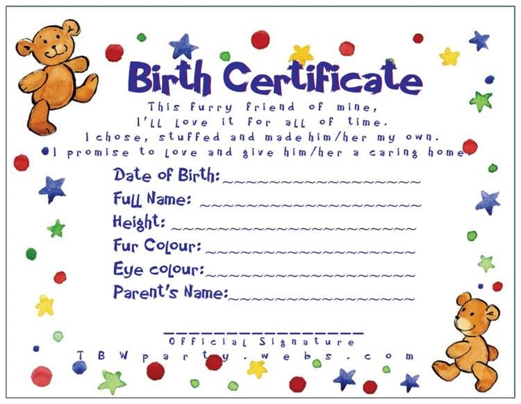 Build A Bear Printable Birth Certificate Printable New Year Banners