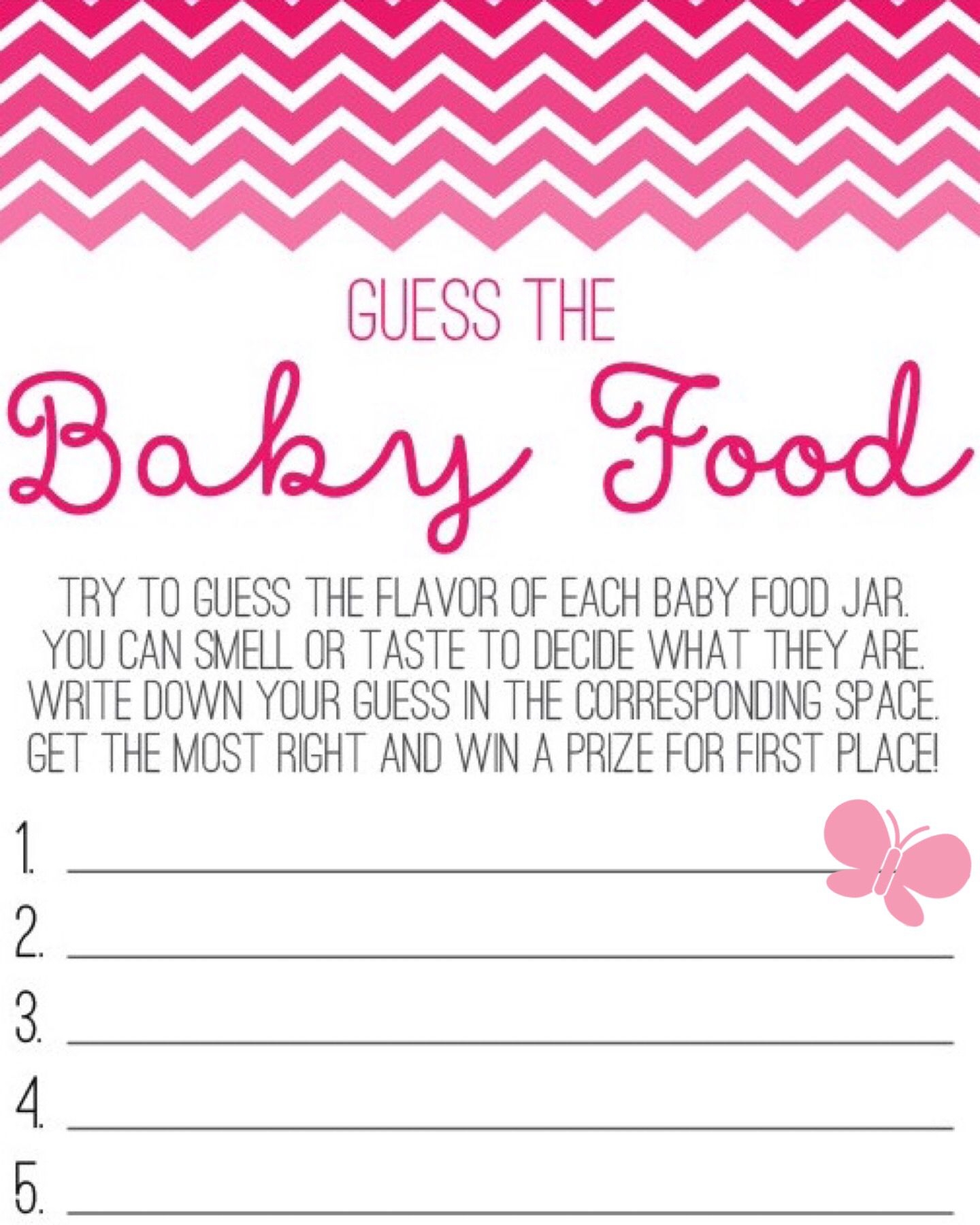 Butterfly Guess The Baby Food Game Sheet Baby Shower Baby Food Game 