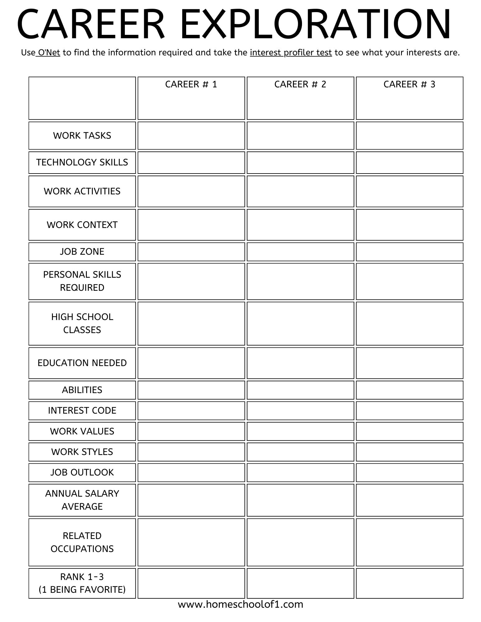 Career Exploration Worksheets Printable Printable Word Searches