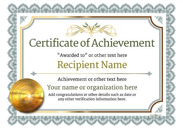 Printable Certificate Of Achievement Template On Windows 10