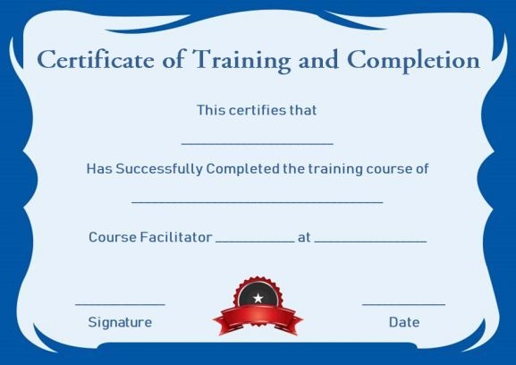 Certificate Of Training Completion Template Free Blank Certificate 