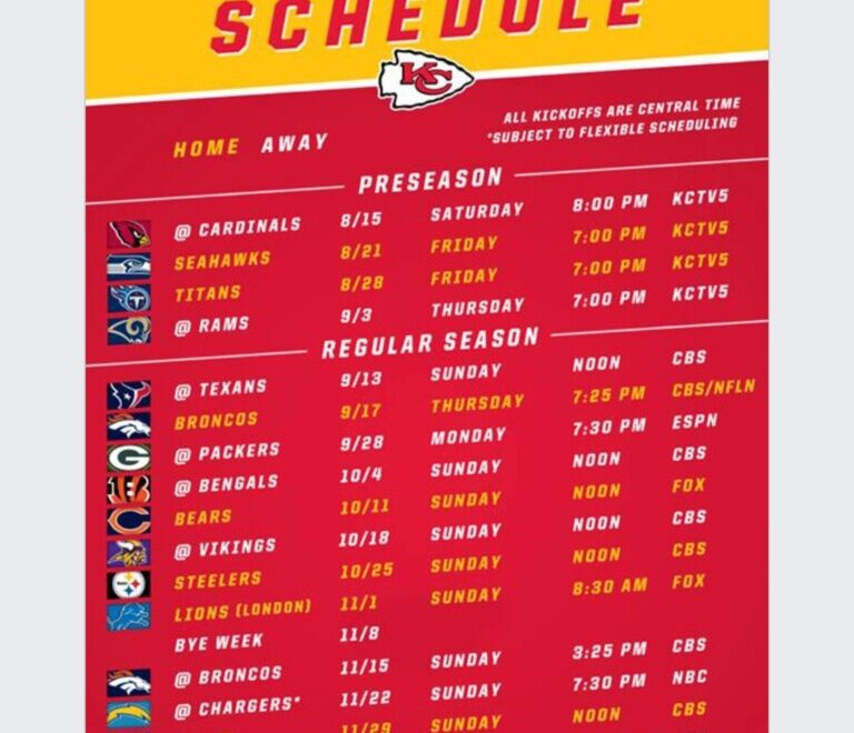 Chiefs Schedule 2025 Printable Free Pdf Molly C Tewksbury