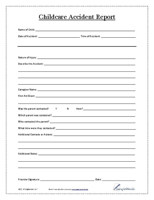 Child Care Incident Report Template At Glen Williams Blog