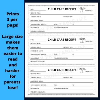 Child Care Receipt Form Printable For Daycare Payments By My Printable Life