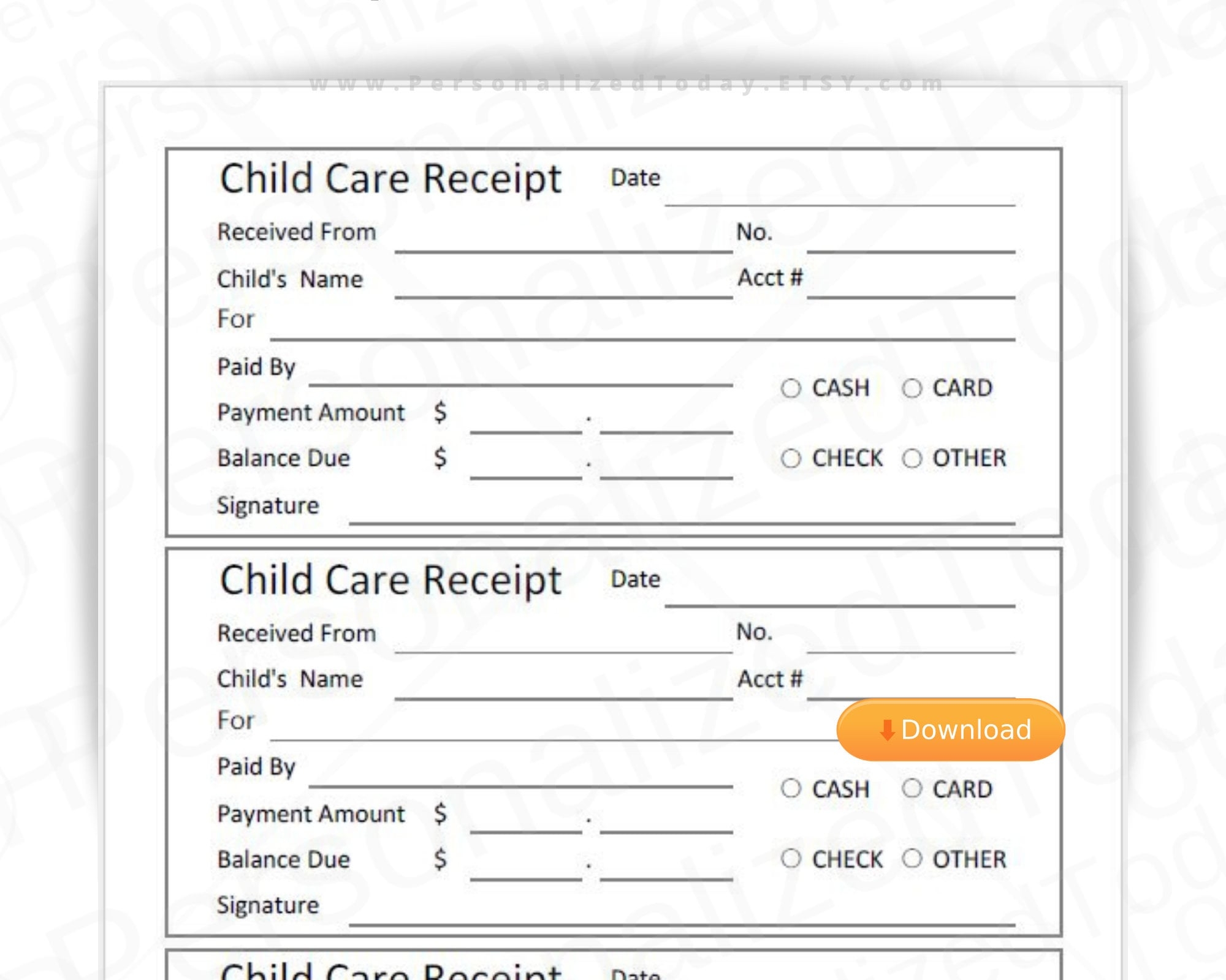 Printable Child Care Receipt Template