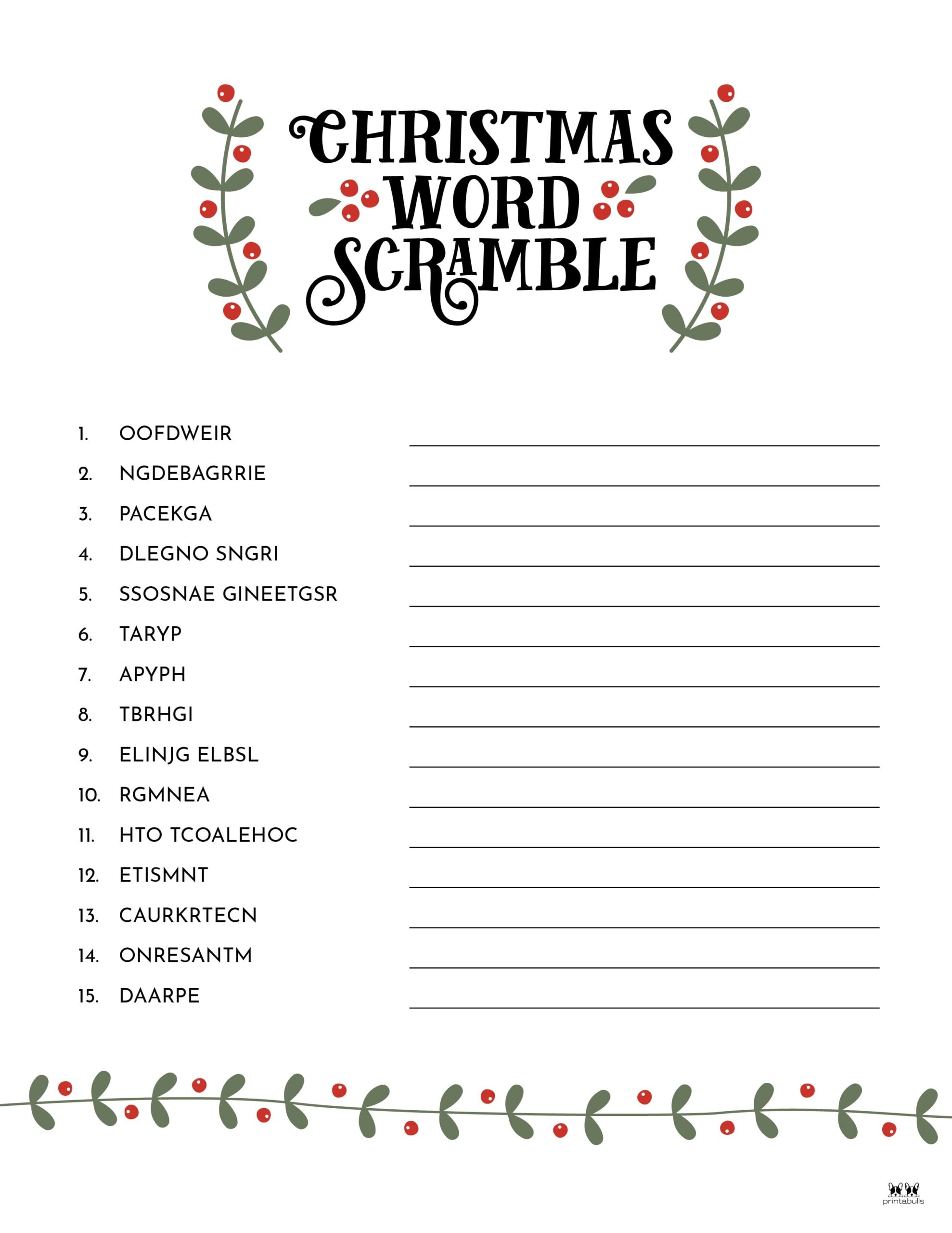 Free Printable Christmas Word Scramble