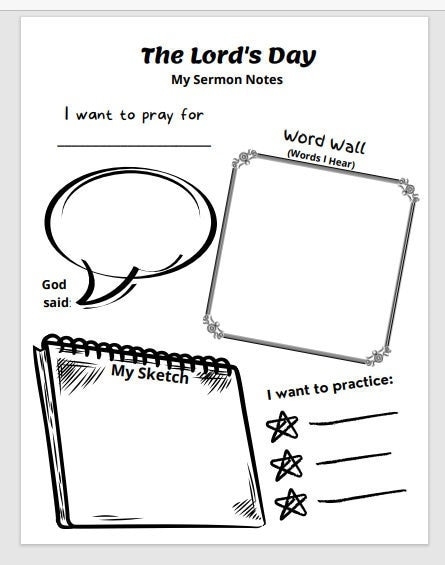 Church Sermon Notes For Kids Printable active Listening Worksheet Etsy