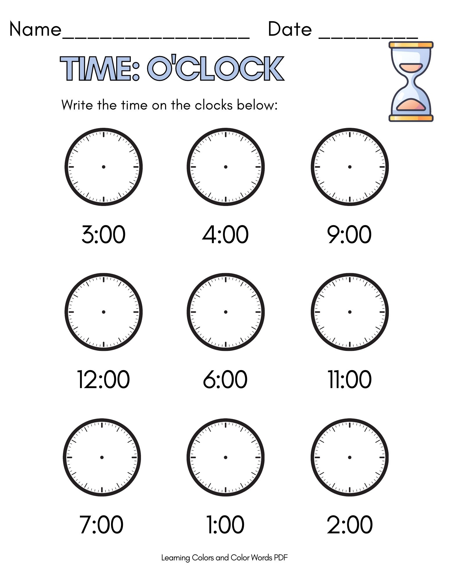 Clock Activity Sheet For Kindergarten