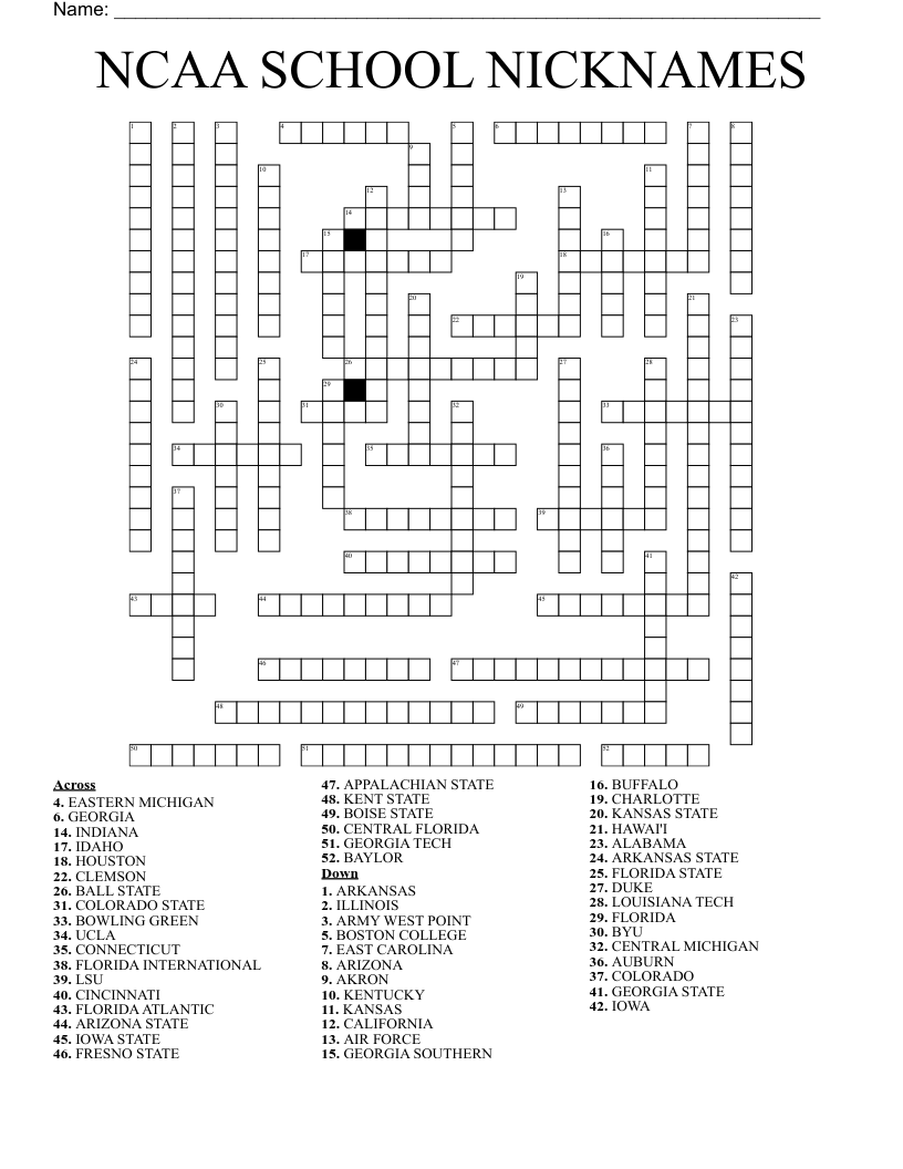 College Football Crossword WordMint