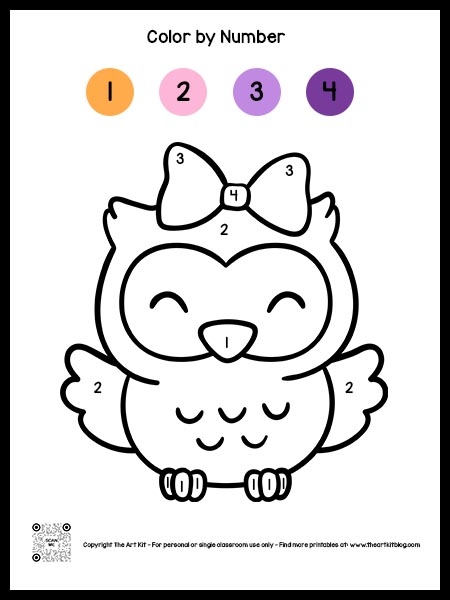 Color By Number Owl Coloring Page FREE Printable The Art Kit