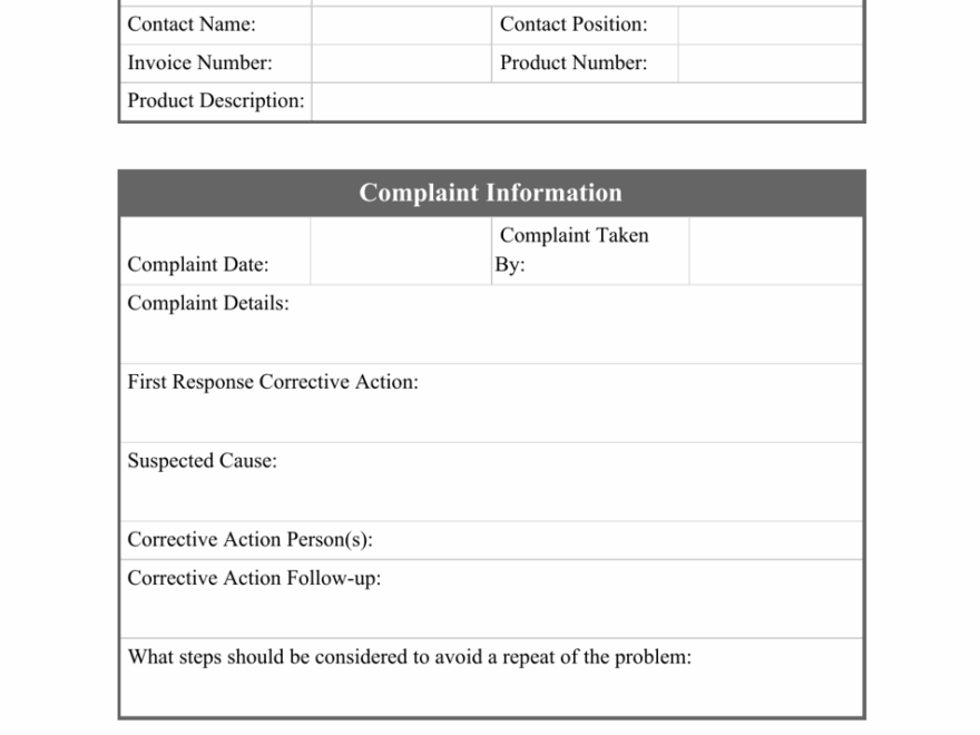 Complaint Form Template Printable Printable Forms Free Online