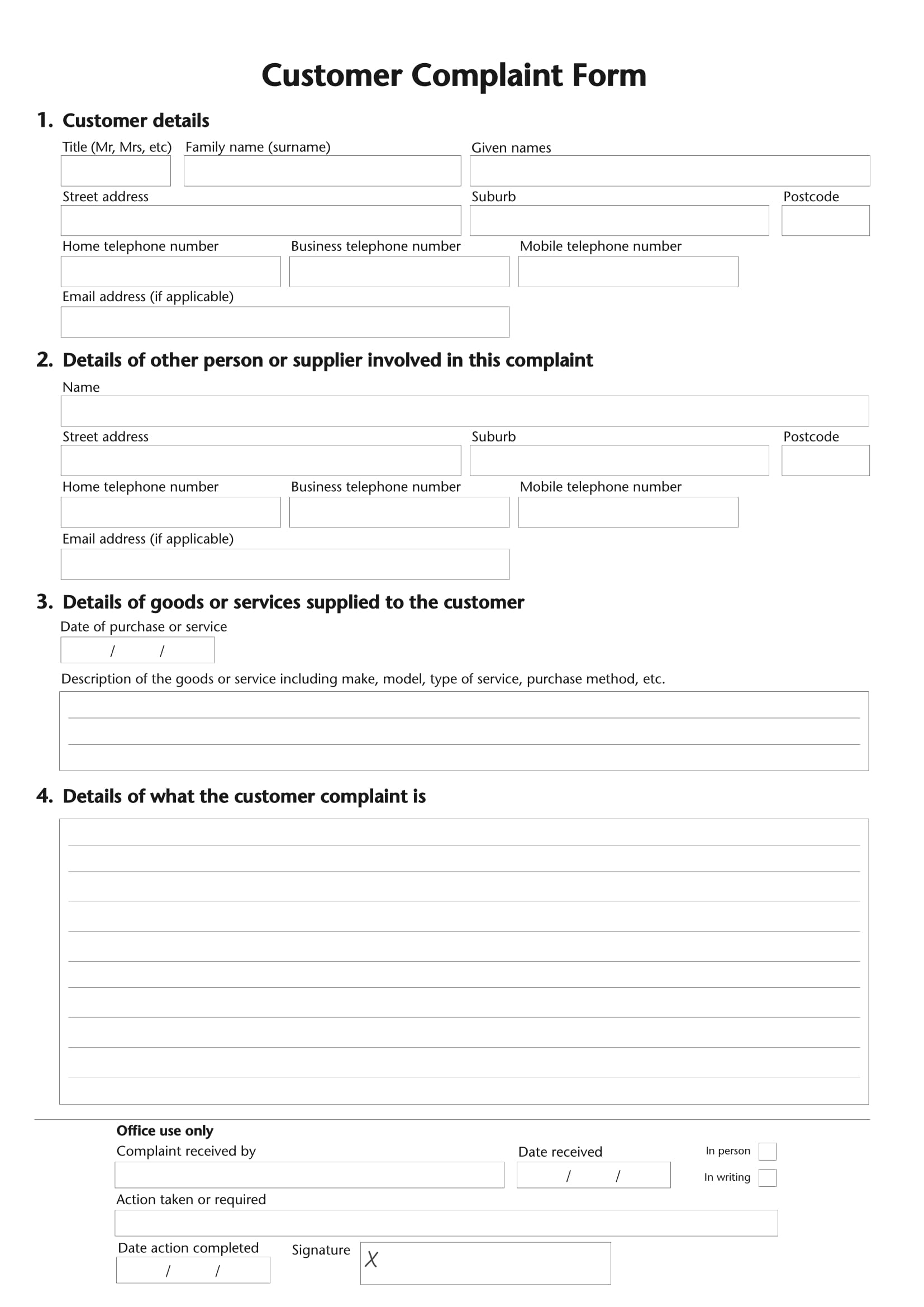 Consumer Complaint Form Template Attorney General Printable Printable 