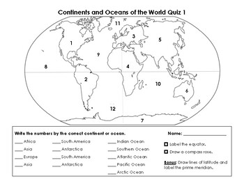 Continents And Oceans Map Quiz Printable