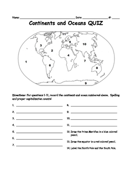 Continents And Oceans Quiz By Running Through Fifth Grade TPT
