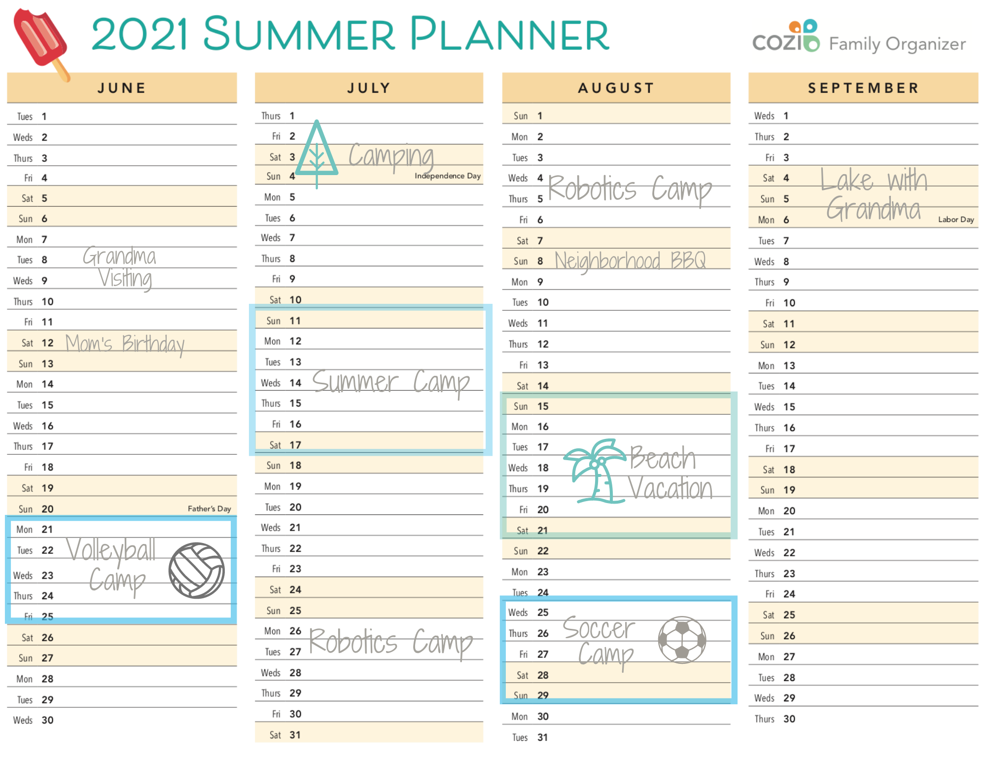 Cozi Summer Planner 2025 Sheila Strope