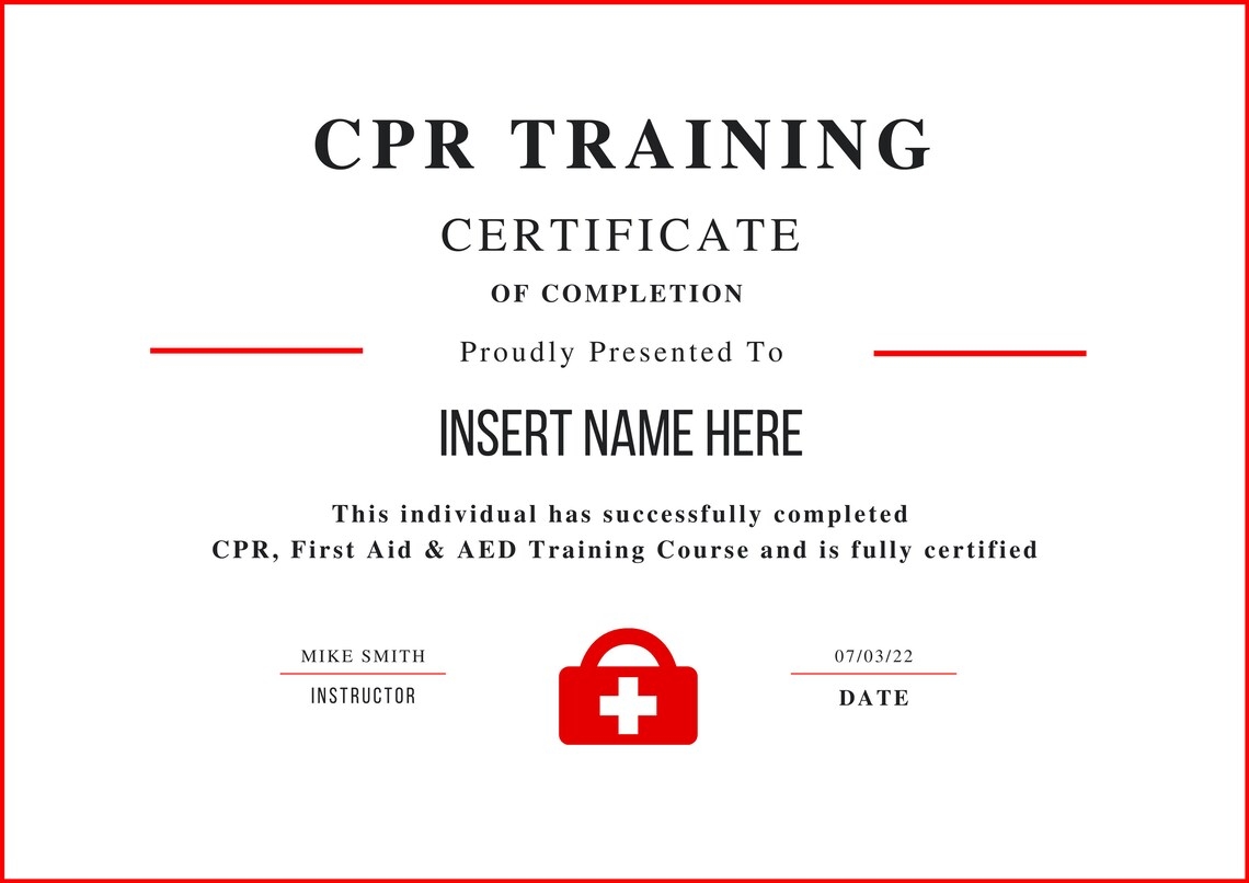 CPR Training Certificate CPR Editable Template CPR Course Completion 