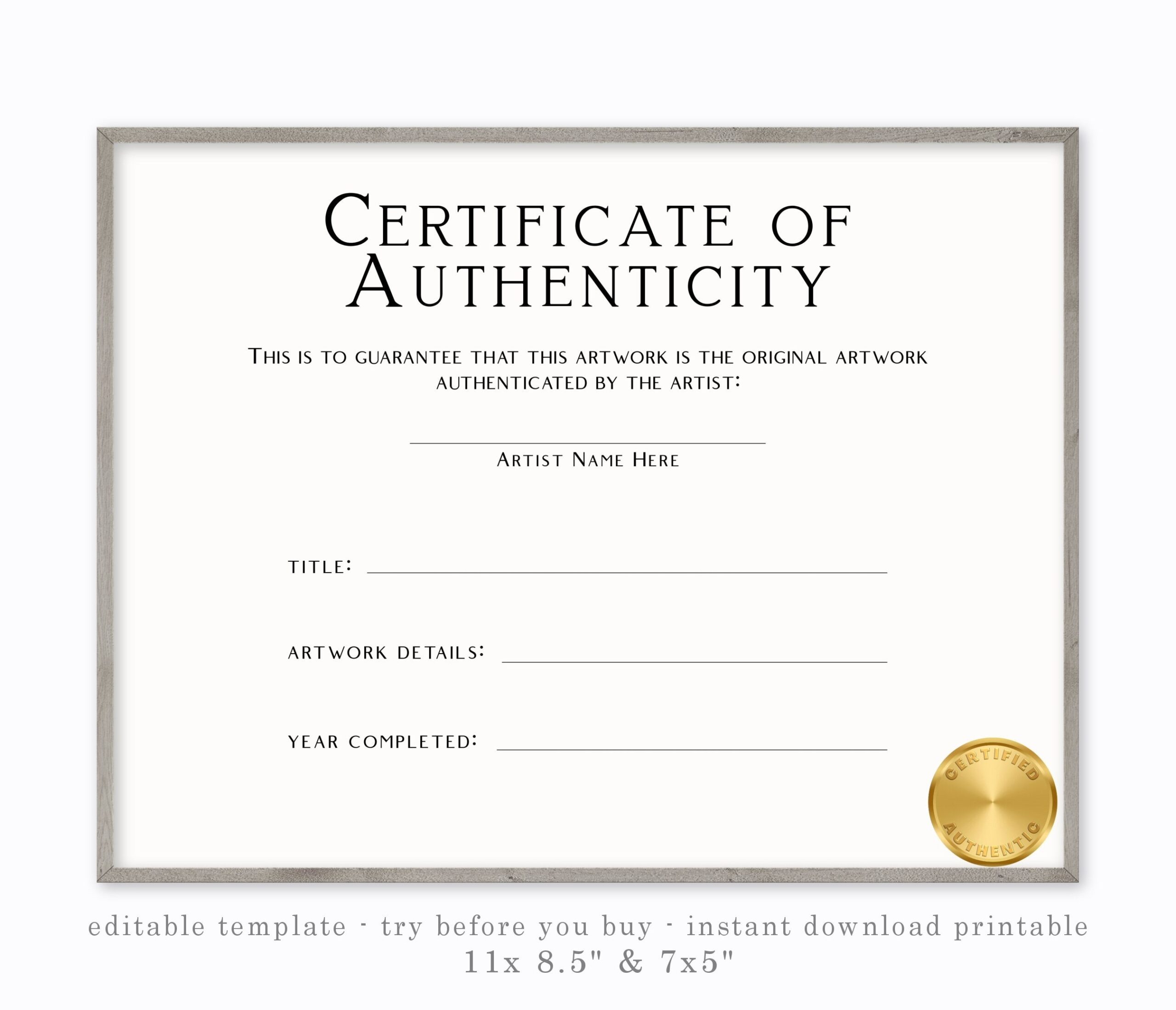 Free Printable Certificate Of Authenticity