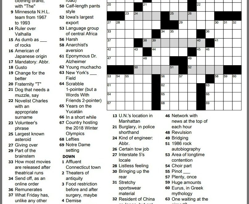 Crossword Puzzles New York Times Printable