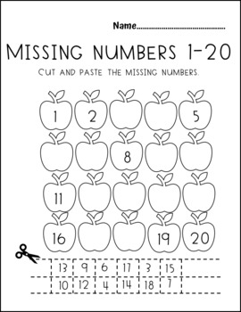 Cut And Paste The Missing Numbers 1 20 Worksheets Free Version