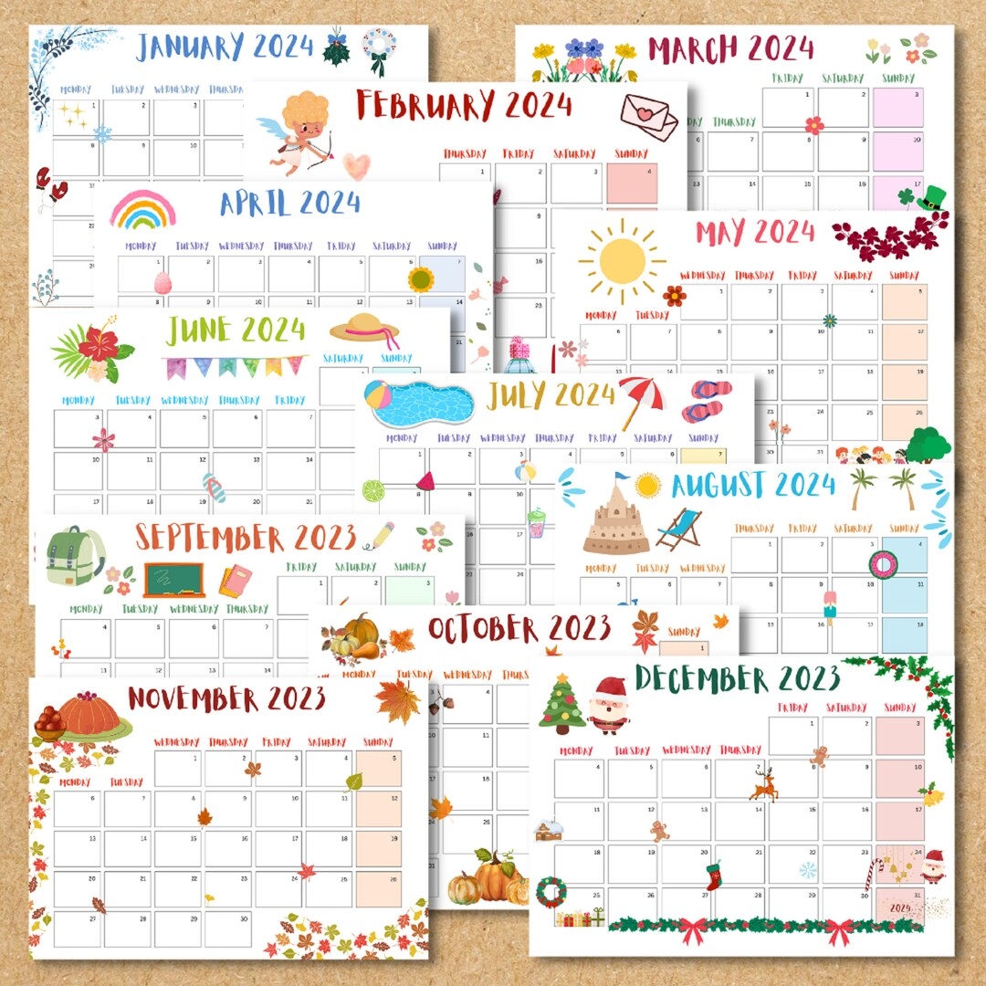 Cute Printable School Calendar 2023 2024 Monthly Planner Ready To Cute Printable School Calendar 2023 2024 Monthly Planner Ready To