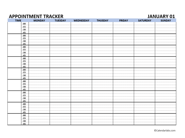 Daily Printable Appointment Book Template Free Printable Templates