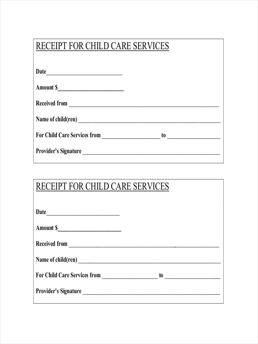 Day Care Receipt Format