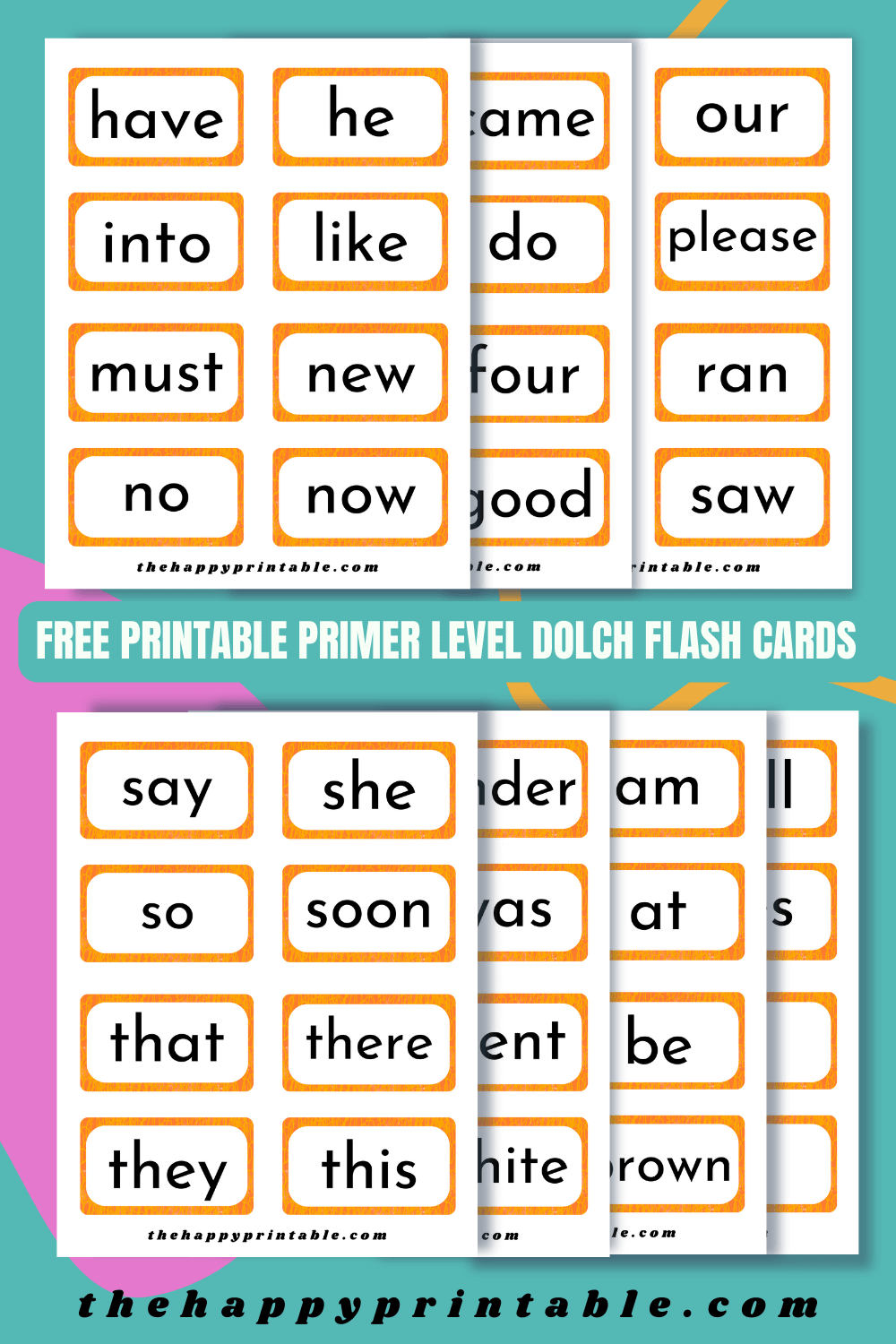 Dolch Primer Sight Word Flashcards The Happy Printable