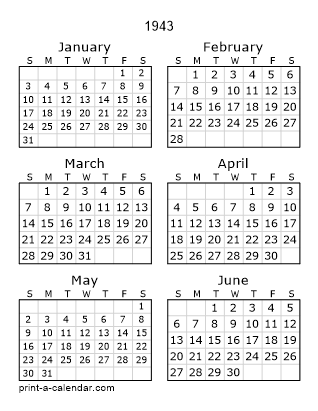 Download 1943 Printable Calendars