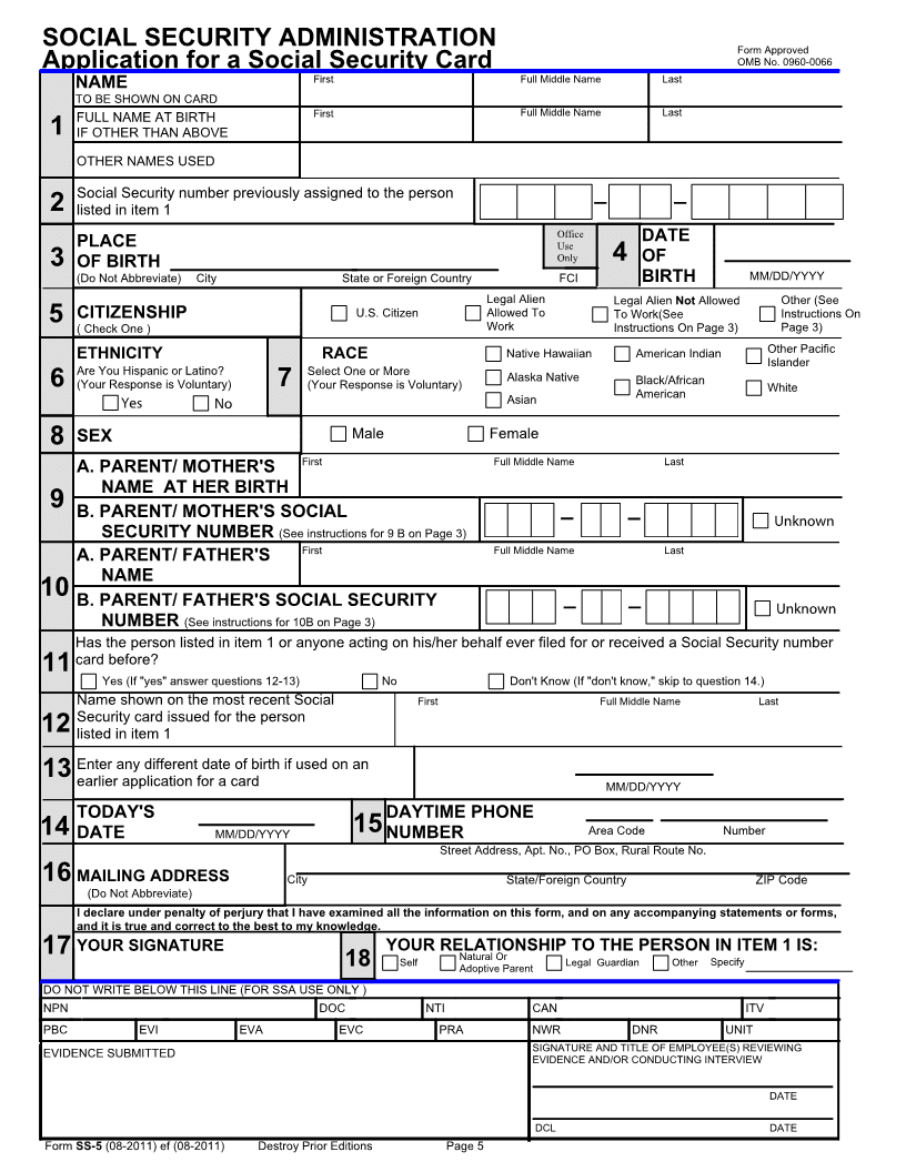 Download Free Application For A Social Security Card For People In US 