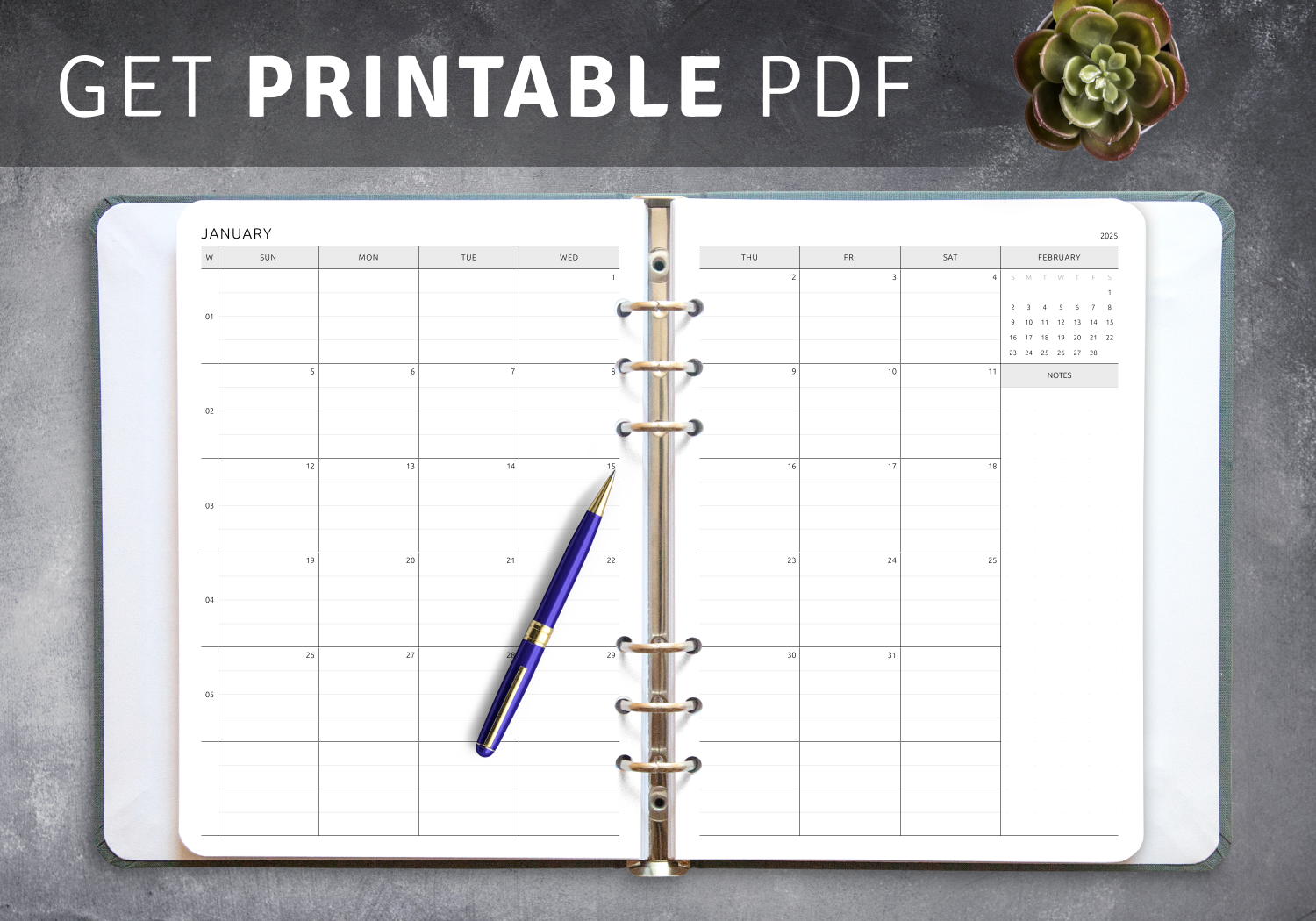 Download Printable Two Page Lined Monthly Calendar PDF