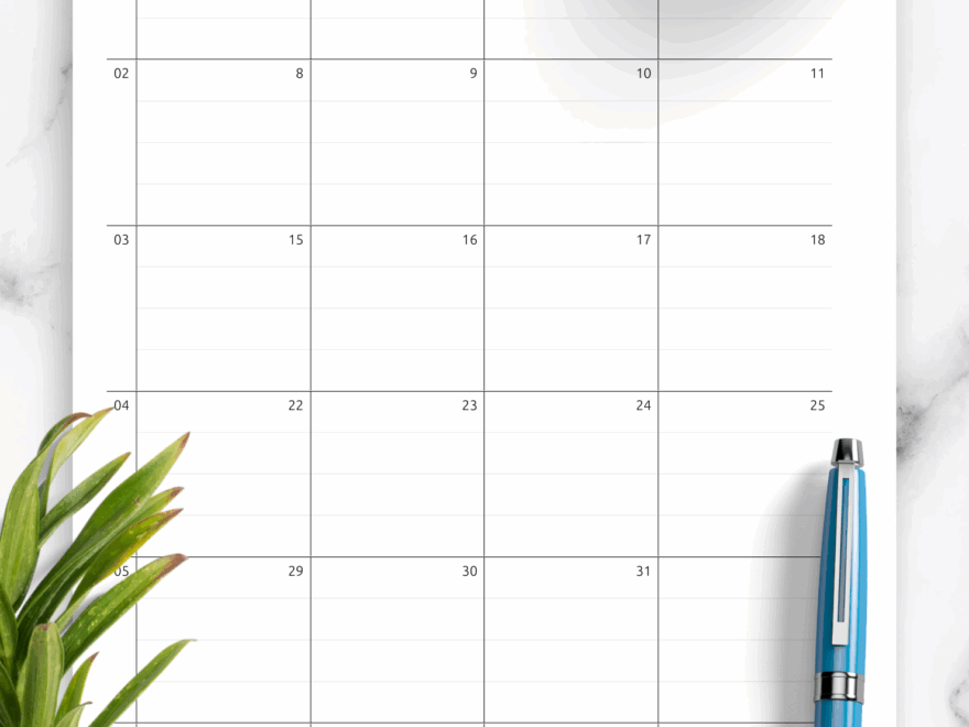 Download Printable Two Page Lined Monthly Calendar PDF