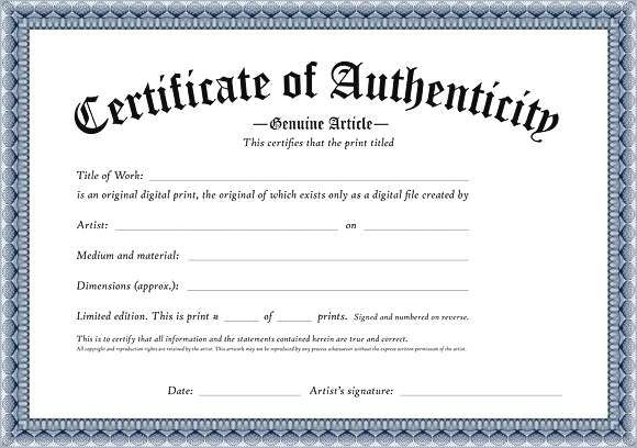 Downloadable Free Printable Certificate Of Authenticity Template 