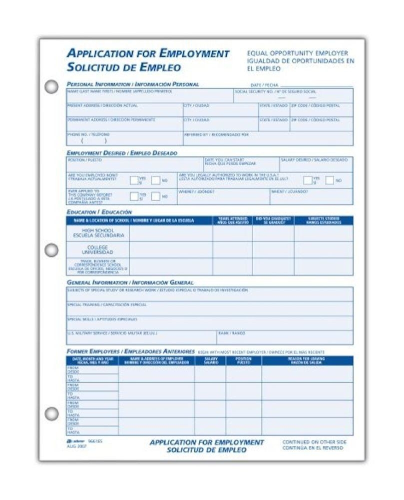Downloadable Free Printable Spanish Job Application Form Printable 