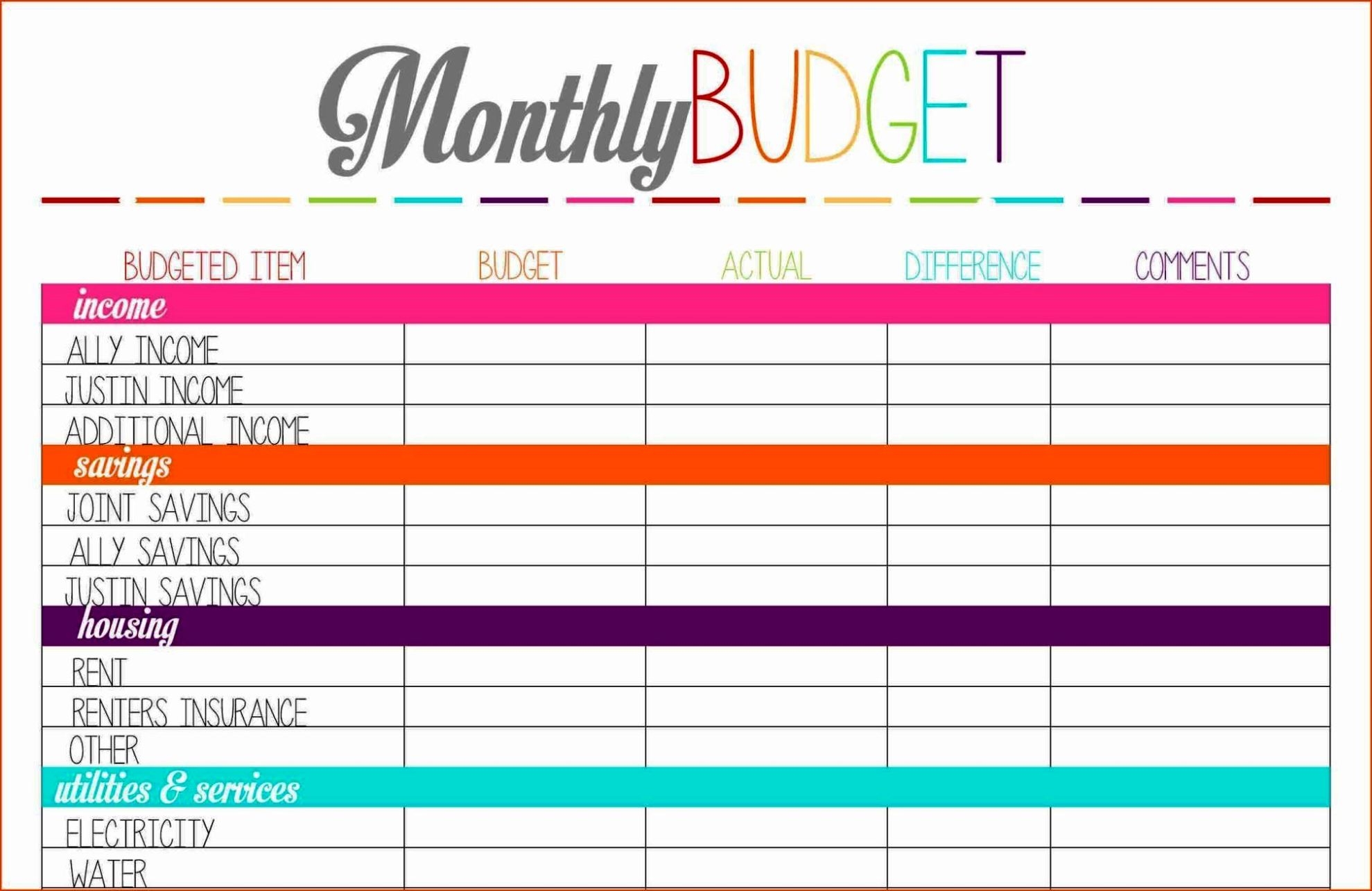 Monthly Budget Planner Worksheet Printables