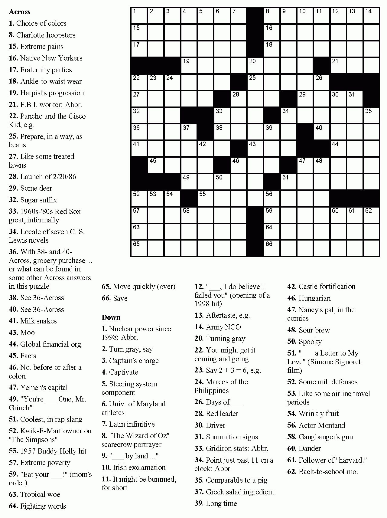 Easy Crossword Puzzles With Answers Printable