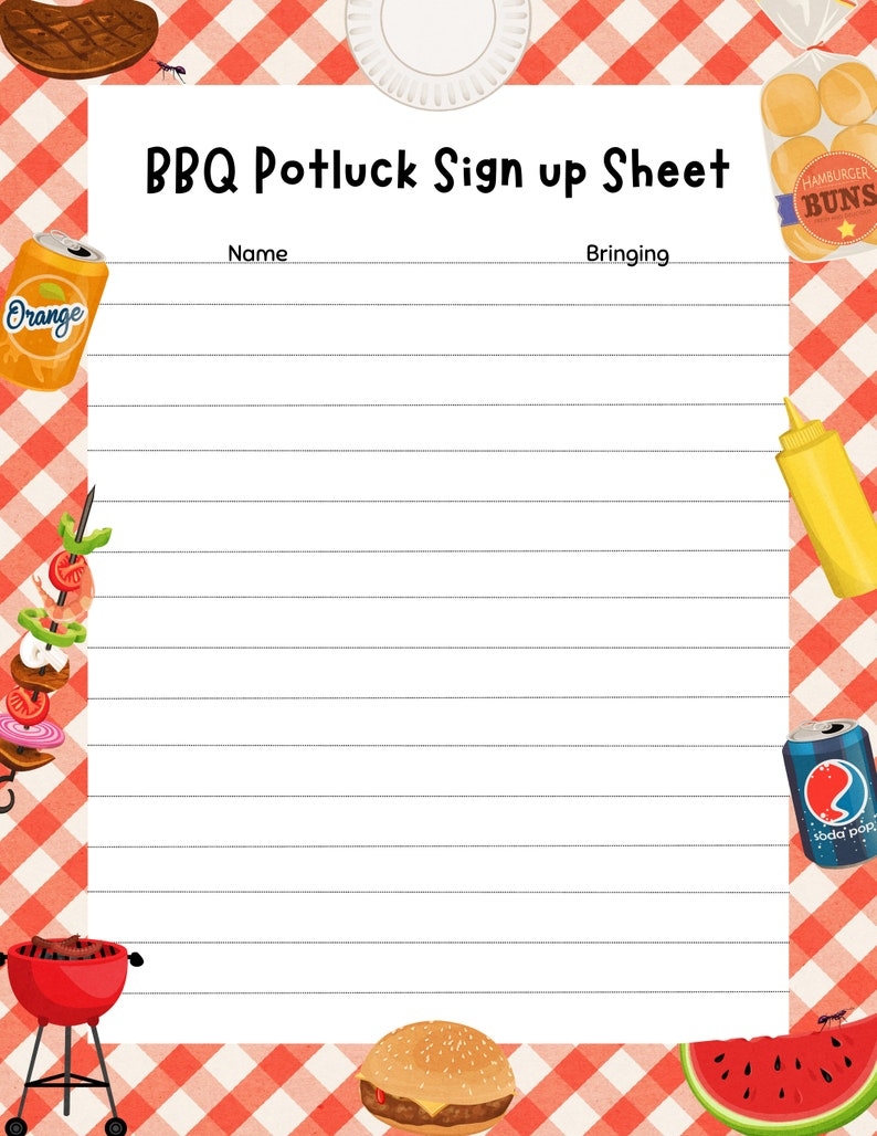Editable BBQ Potluck Sign Up Sheet Etsy