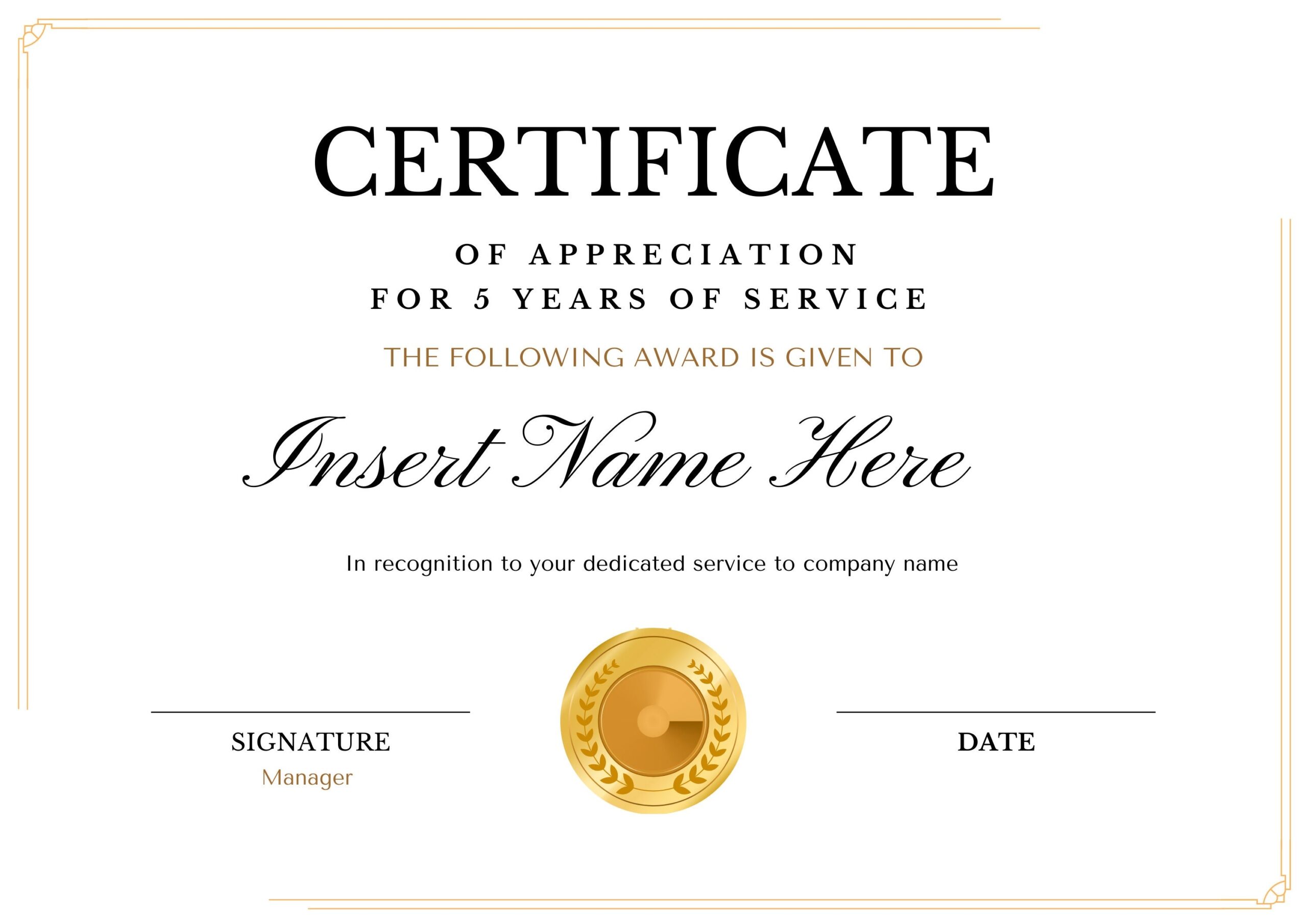 Editable Certificate Years Of Service Elegant Company Award Template 