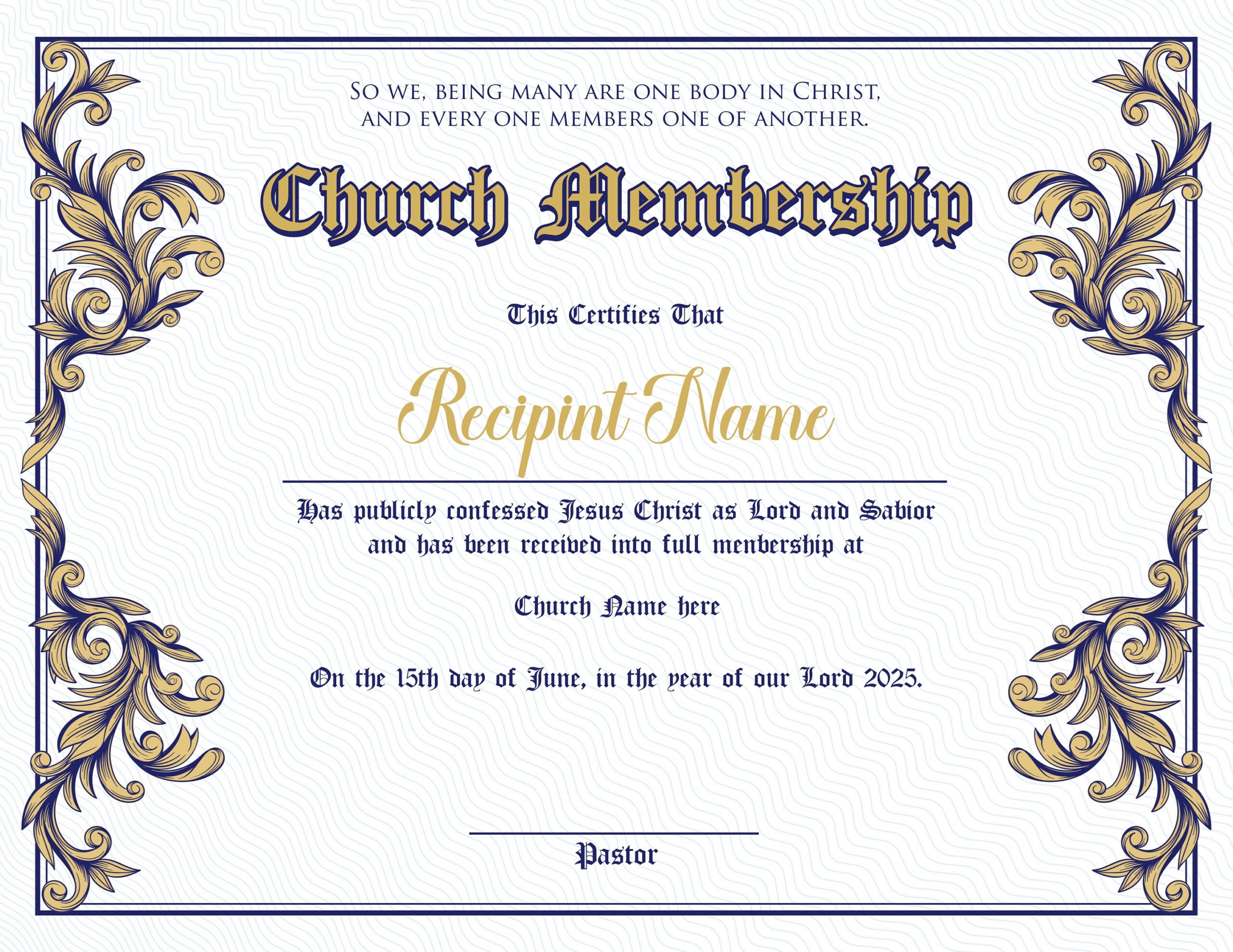 Editable Church Membership Certificate Template Printable Certificate 