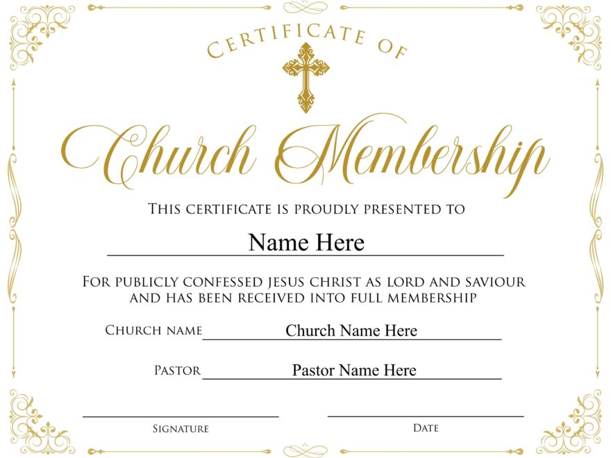 Editable Church Membership Certificate Template Printable Certificate